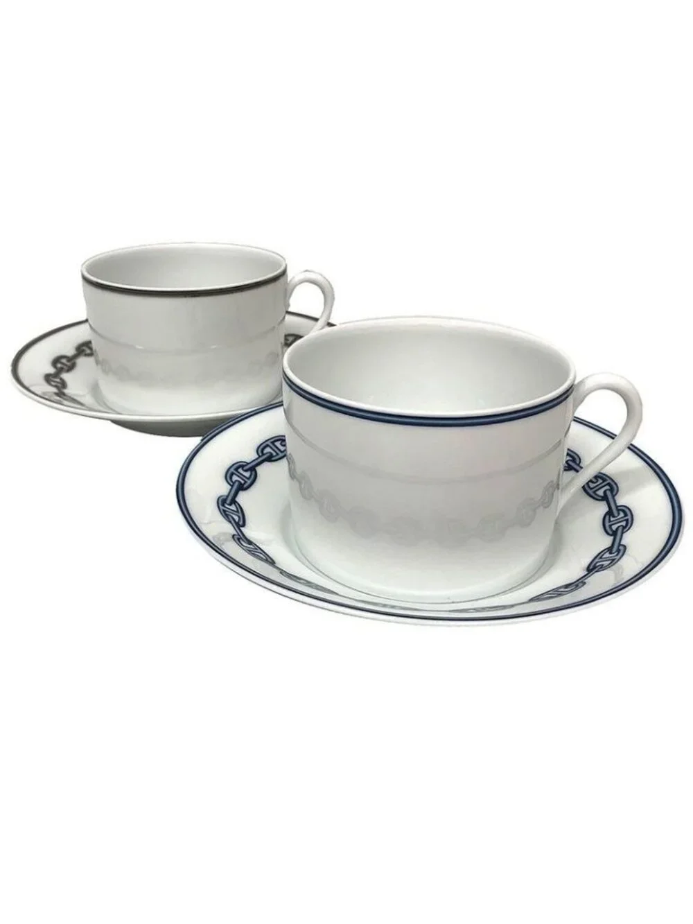 Hermes Chaine D'Ancre Morning Cup & Saucer Platinum Blue Pair Set Of 2